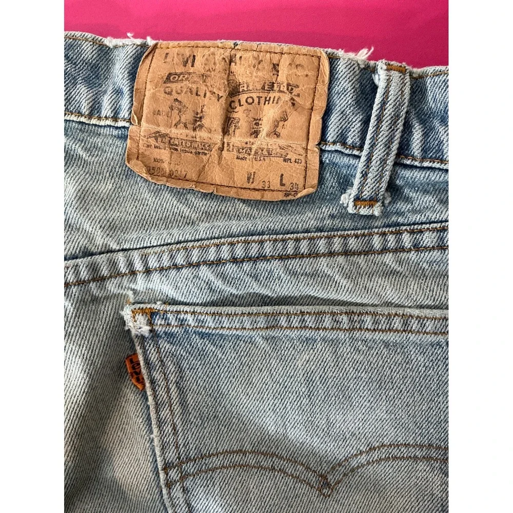 Levi's Mens 501 Light Wash Frayed‎ Hem Jeans Sz 33x34 Weathered Classic Western
